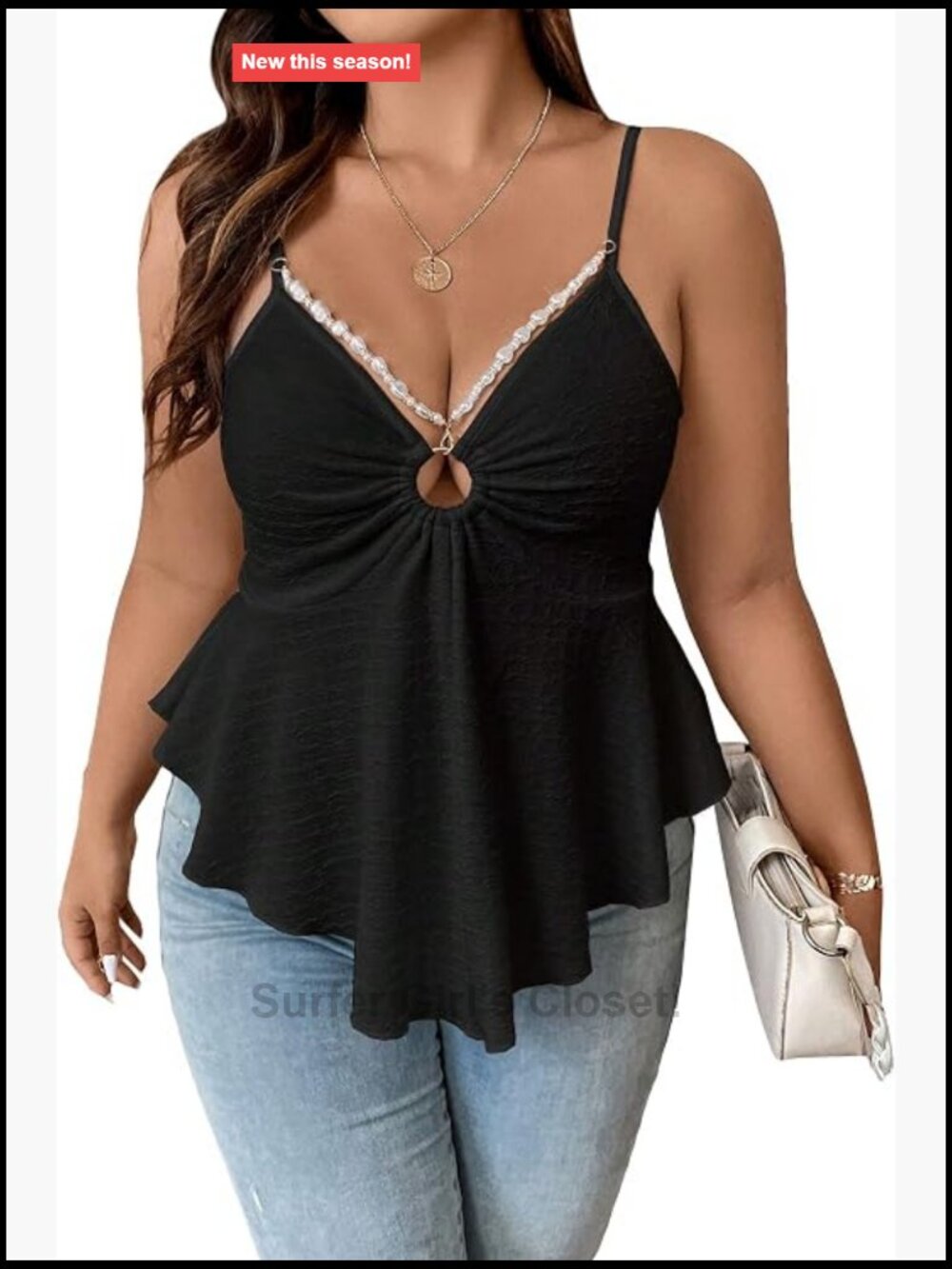 Plus Size Spaghetti Strap Tank Top V Neck Sleeveless Lace Embellished